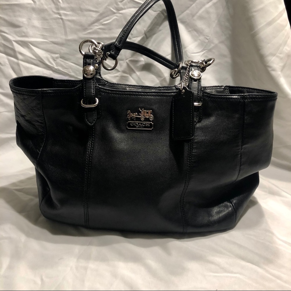COACH Black Leather tote w/Purple Lining